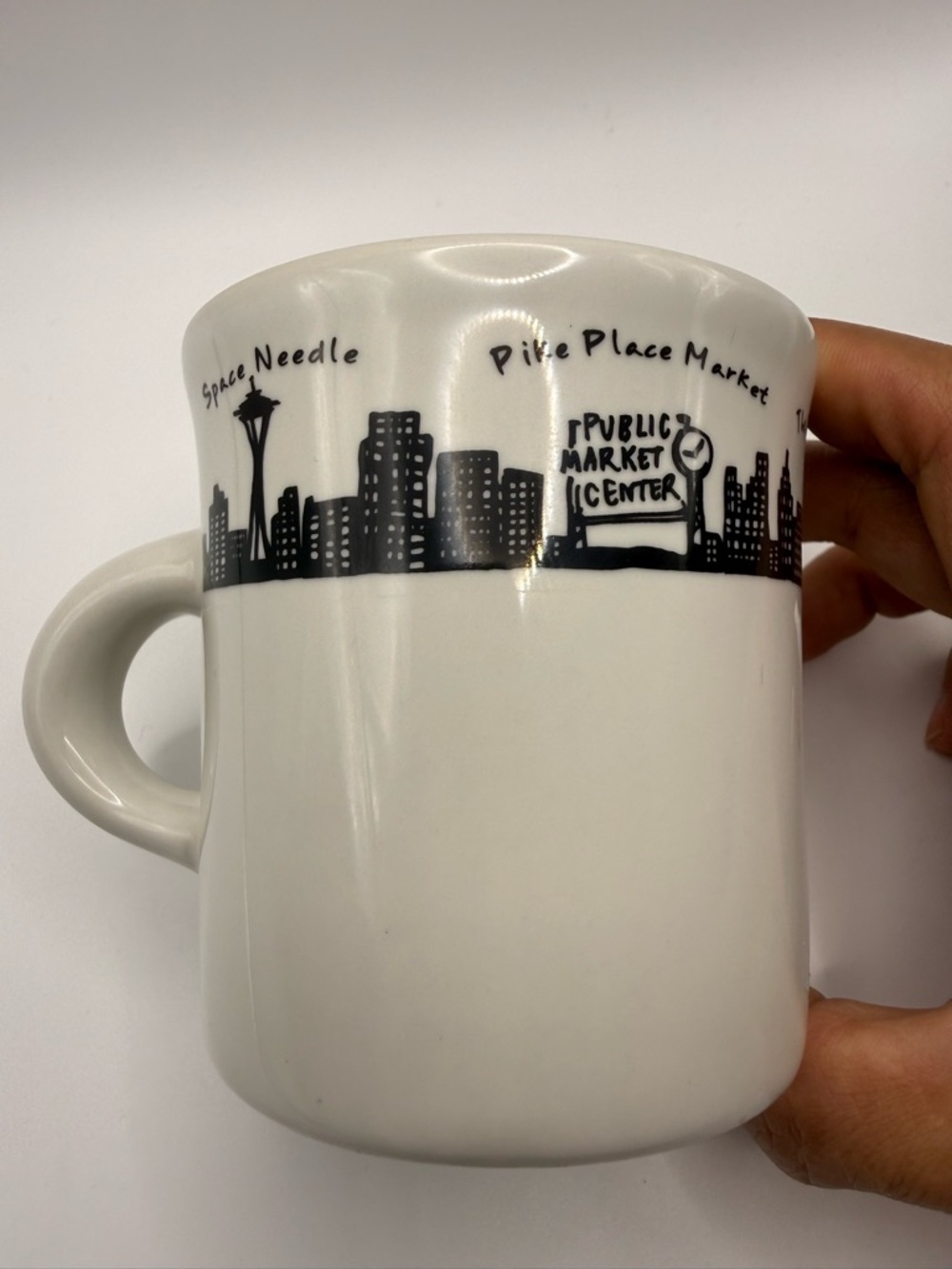 FISHS EDDY White Seattle Skyline Ceramic Mug w/Black Illustration
